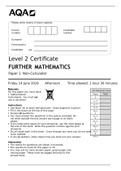 Level 2 Certificate FURTHER MATHEMATICS Paper 1 Non-Calculator