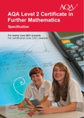 AQA Level 2 Certificate in Further Mathematics Specification    For exams June 2021 onwards For certification June 2021 onwards