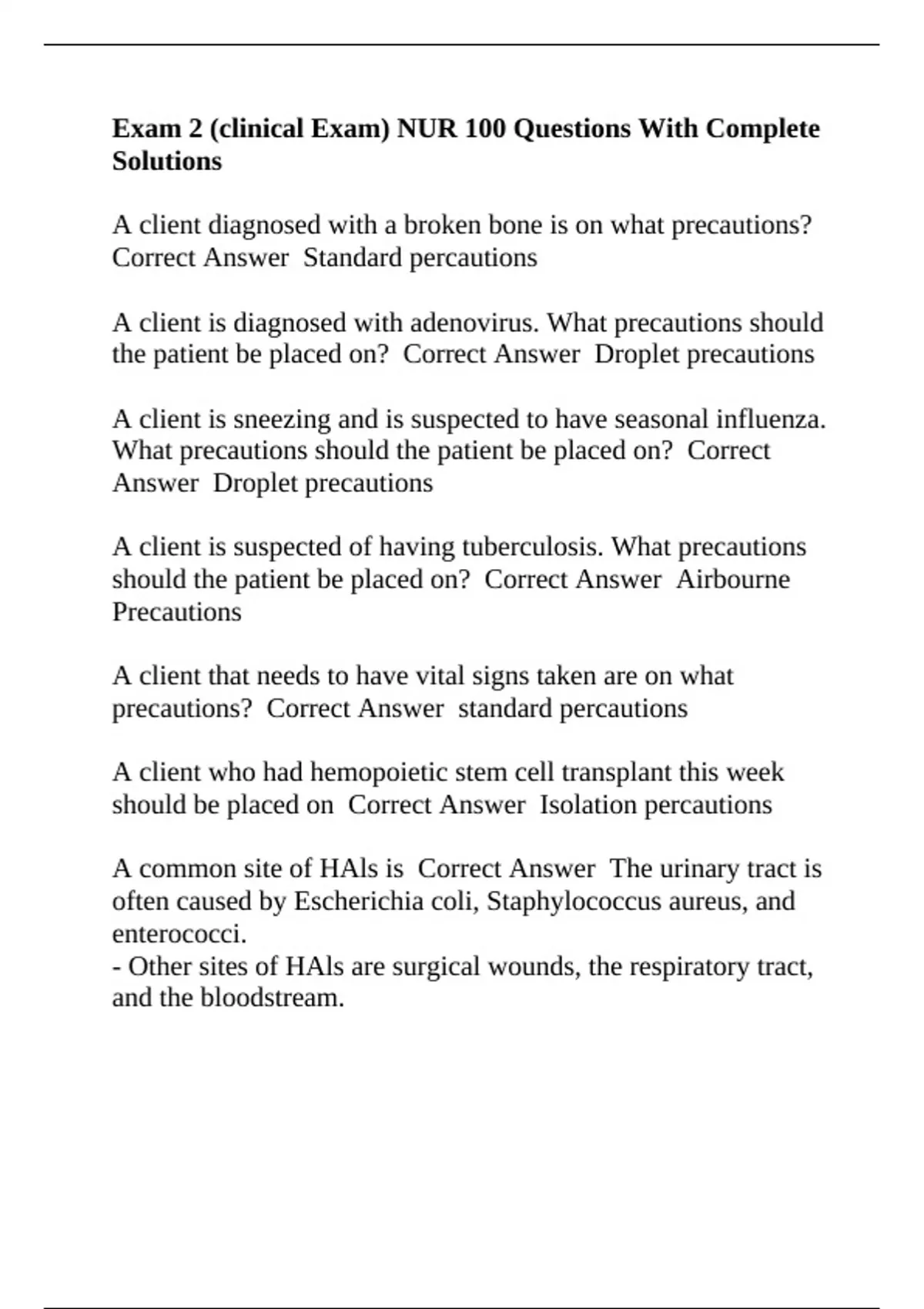Exam 2 (clinical Exam) NUR 100 Questions With Complete Solutions - NUR ...