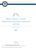 NR567 WEEK 1: STUDY  WORKSHEET CENTRAL NERVOUS  SYSTEM