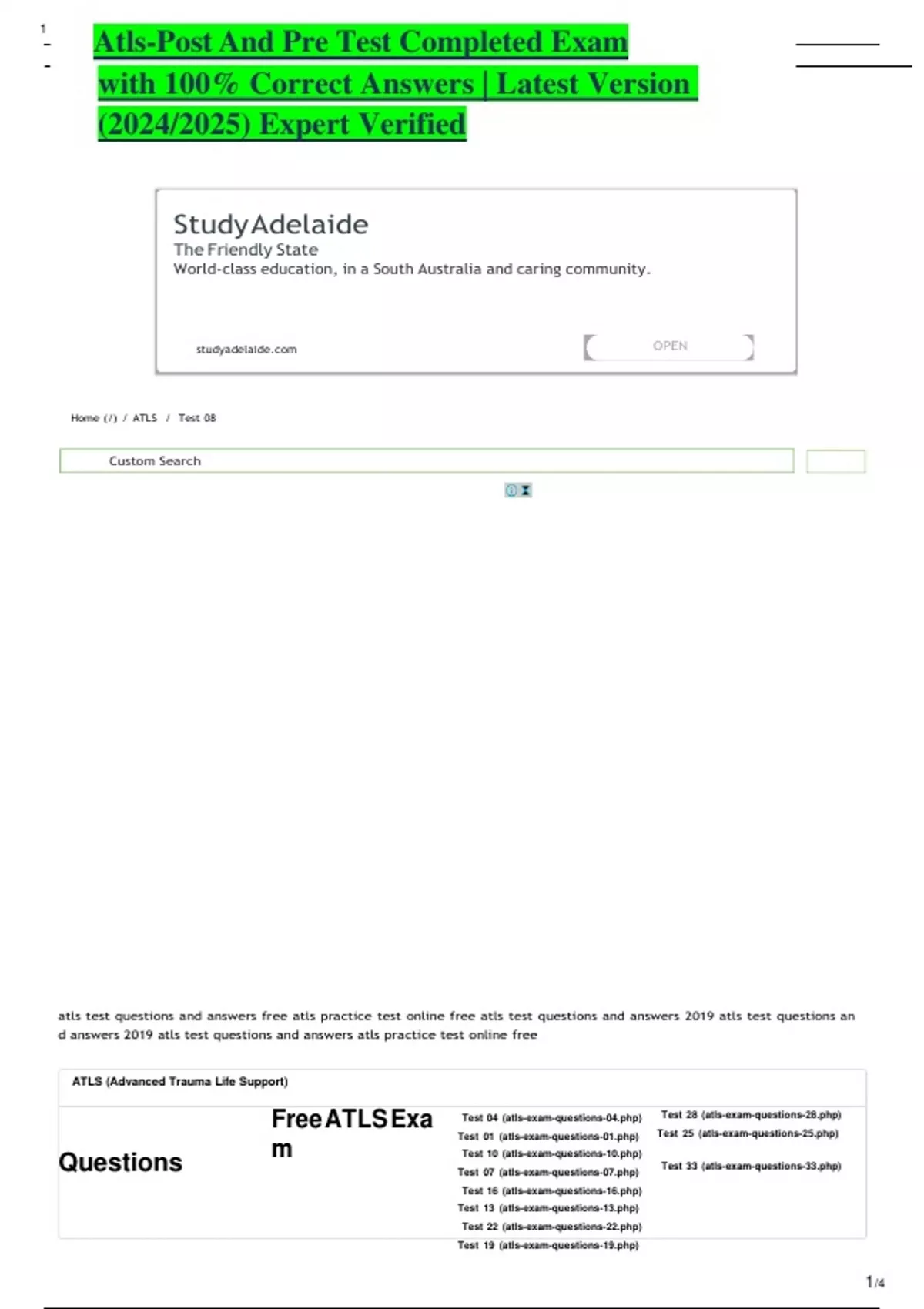 Atls-Post And Pre Test Completed Exam with 100% Correct Answers ...