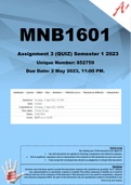 MNB1601 Assignment 3 (QUIZ) Semester 1 2023 (852759)