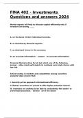 FINA 402 - Investments Questions and answers 2024