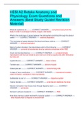 HESI A2 Retake Anatomy and  Physiology Exam Questions and  Answers (Best Study Guide/ Revision  Material)