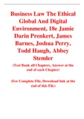 Business Law The Ethical Global And Digital Environment, 18e Jamie Darin Prenkert, James Barnes, Joshua Perry, Todd Haugh, Abbey Stemler (Test BanK)