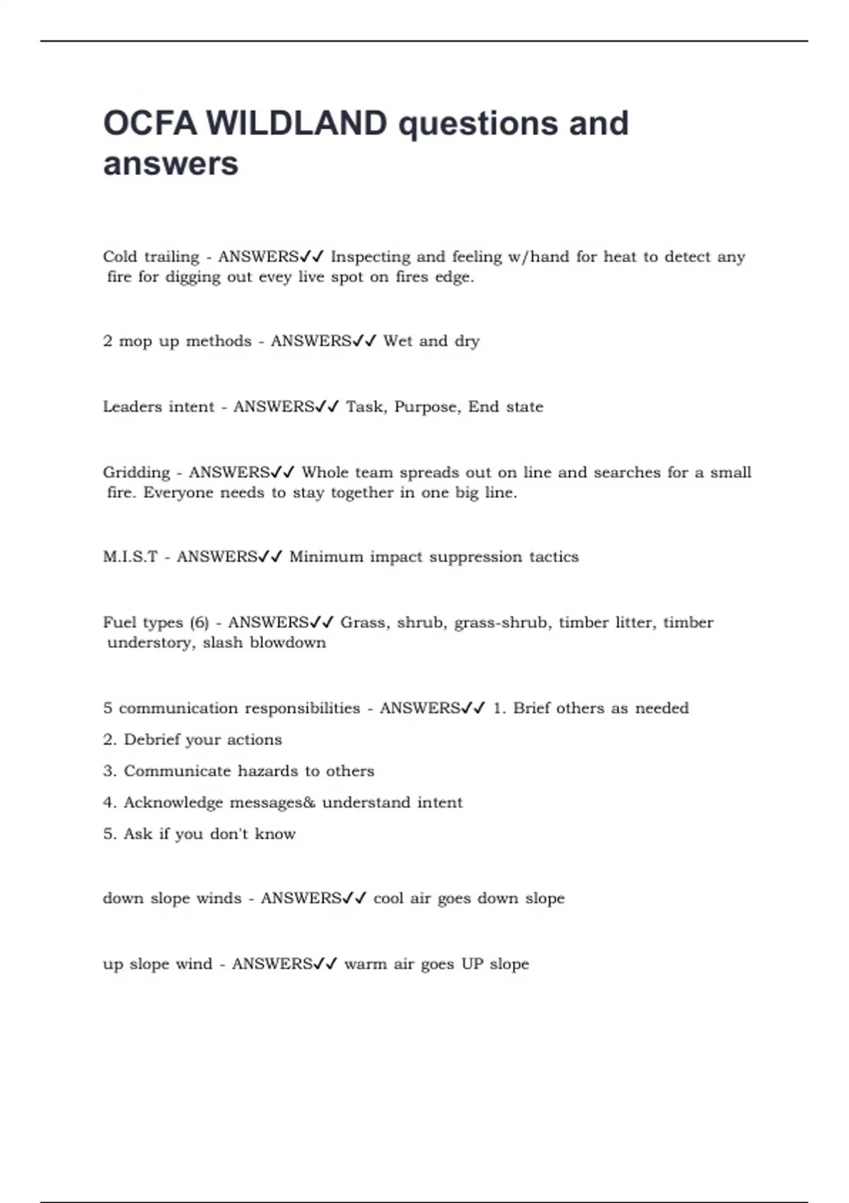 OCFA WILDLAND questions and answers OCFA Stuvia UK