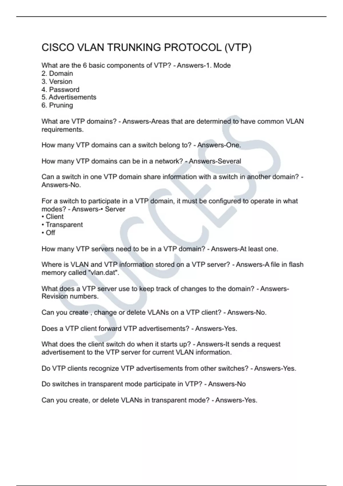 CISCO VLAN TRUNKING PROTOCOL (VTP) - VTP - Stuvia US