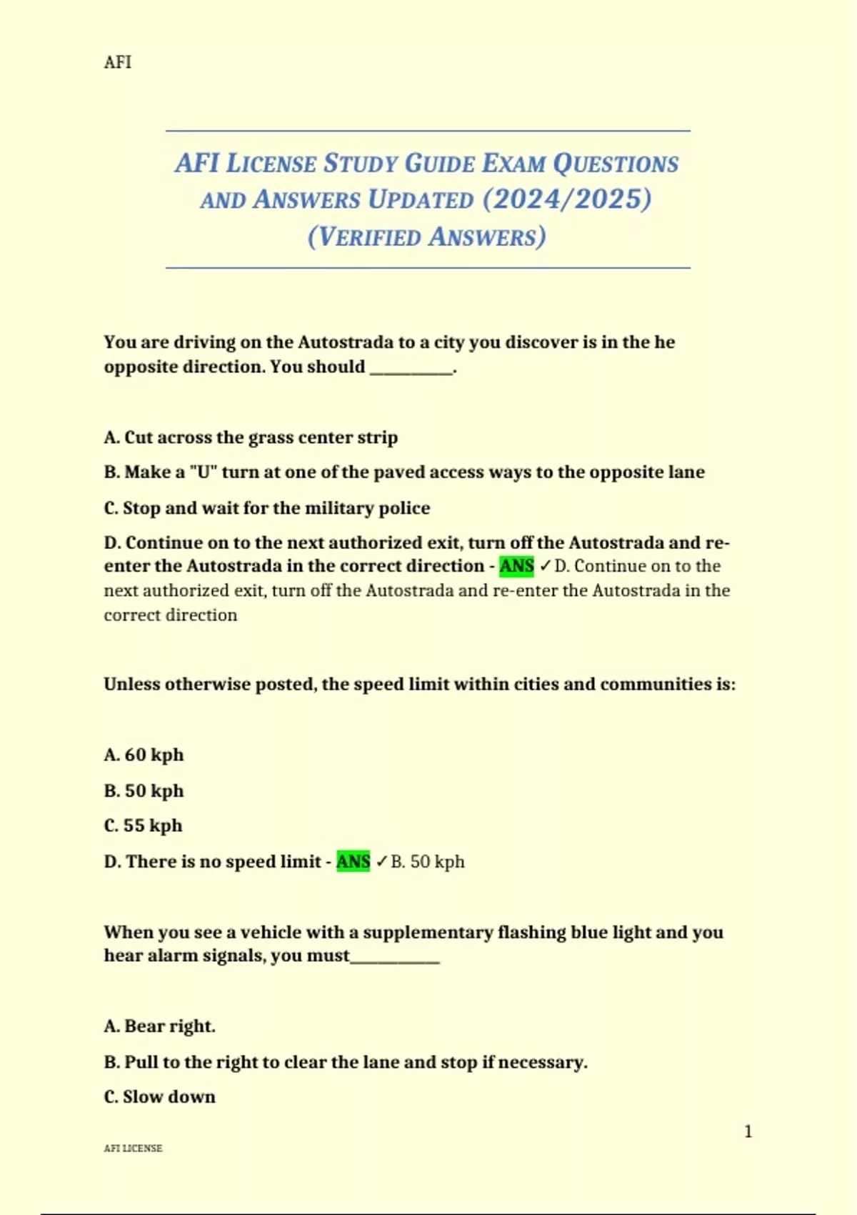 AFI License Study Guide – Updated Exam Questions and Verified Answers ...