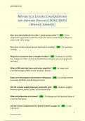 MOTORCYCLE LICENSE EXAM QUESTIONS AND ANSWERS UPDATED &lpar;2024&sol;2025&rpar; &lpar;VERIFIED ANSWERS&rpar;