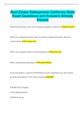 Real Estate Salesperson California State Exam Questions and Answers Already Passed