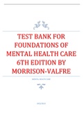 TEST BANK FOR FOUNDATIONS OF MENTAL HEALTH CARE 6TH EDITION BY MORRISON-VALFRE 2023