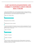 LAB VALUES EXAM QUESTIONS AND CORRECT ANSWERS LATEST UPDATE 2023