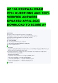 AZ 104 RENEWAL EXAM 270&plus; QUESTIONS AND 100&percnt; VERIFIED ANSWERS UPDATED APRIL 2023