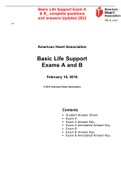 BASIC LIFE SUPPORT EXAM A&B COMPLETE QUESTIONS AND ANSWERS NEW UPDATE 2023