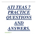 ATI TEAS 7 PRACTICE QUESTIONS AND ANSWERS./ATI TEAS 7 Exam Test Bank 300 Questions with Answers
