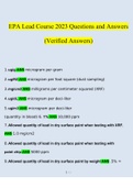 EPA Lead Course Exam 2023 Questions and Answers &lpar;Verified Answers&rpar;