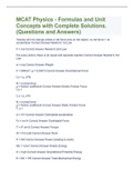 MCAT Physics - Formulas and Unit Concepts with Complete Solutions. (Questions and Answers)