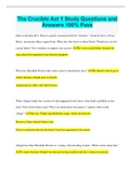 The Crucible Act 1 Study Questions and Answers 100&percnt; Pass