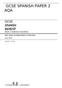 AQA GCSE SPANISH 8698/SF ACTUAL Paper 2 Speaking Foundation Mark scheme including Guidance for Role-plays June 2022