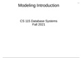 CS 415 Database Systems Modeling Introduction