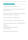 CLP 4433 Final Exam &vert; 77 Questions with 100&percnt; Correct Answers &vert; Verified &vert; Latest Update