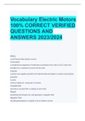 Vocabulary Electric Motors 100&percnt; CORRECT VERIFIED QUESTIONS AND ANSWERS 2023&sol;2024 