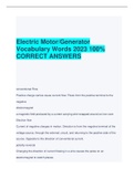 Electric Motor&sol;Generator  Vocabulary Words 2023 100&percnt;  CORRECT ANSWERS