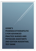 LEHNE'S PHARMACOTHERAPEUTICS FOR ADVANCED PRACTICE NURSES AND PHYSICIAN ASSISTANTS 2ND EDITION 2024 LATEST UPDATE ROSENTHAL TEST BANK