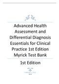 TEST BANK FOR ADVANCED HEALTH ASSESMENT AND DIFFERENTIAL DIAGNOSIS ESSENTIALS FOR CLINICAL PRACTICE 1ST EDITION 2024 LATEST UPDATE BY MYRICK&period;