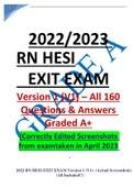 2022/2023 RN HESI 		EXIT EXAM Version 1 (V1) – All 160 Questions & Answers Graded A+ (Correctly Edited Screenshots from exam    taken in April 2023  .      2022 RN HESI EXIT EXAM Version 1 (V1)- (Actual Screenshots) (All Included!!) LATEST