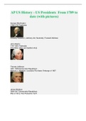 AP US History - US Presidents  From 1789 to date (with pictures)/ 100% VERIFIED