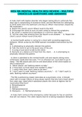 HESI RN MENTAL HEALTH HESI REVIEW - MULTIPLE CHOICE&sol;120 QUESTIONS AND ANSWERS