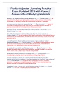 Florida Adjuster Licensing Practice  Exam Updated 2023 with Correct  Answers Best Studying Materials