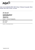 AQA A-level GEOGRAPHY 7037/2 Paper 2 Human Geography Mark scheme June 2020 Version: 1.0 Final Mark Scheme
