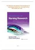 Test Bank for Essentials of Nursing Research Appraising Evidence for Nursing Practice&comma; &lbrace;10th Edition 2024&rcub; by Polit&vert; All Chapters Included&vert; New Update