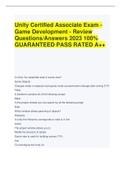 Unity Certified Associate Exam - Game Development - Review  Questions&sol;Answers 2023 100&percnt;  GUARANTEED PASS RATED A&plus;&plus;