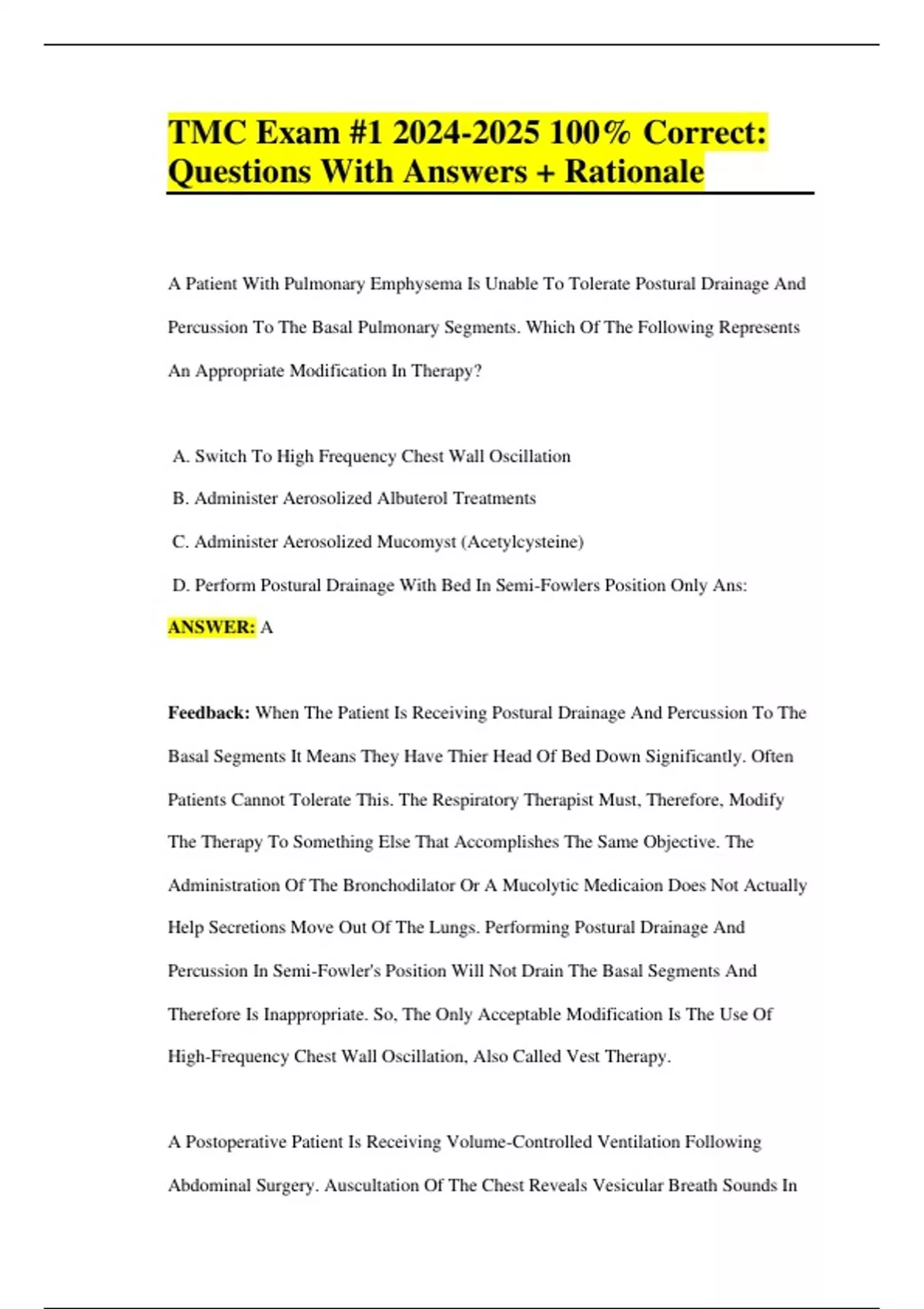 TMC Exam #% Correct: Questions With Answers + Rationale - TMC - Stuvia US