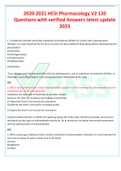 2020-2021 HESI Pharmacology V2 120 Questions with verified Answers latest update 2023