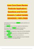 Iowa Core Exam Review Pesticide Applicators &vert; Questions and Correct Answers &vert; Latest Update 2024&sol;2025 &vert; 100&percnt; PASS