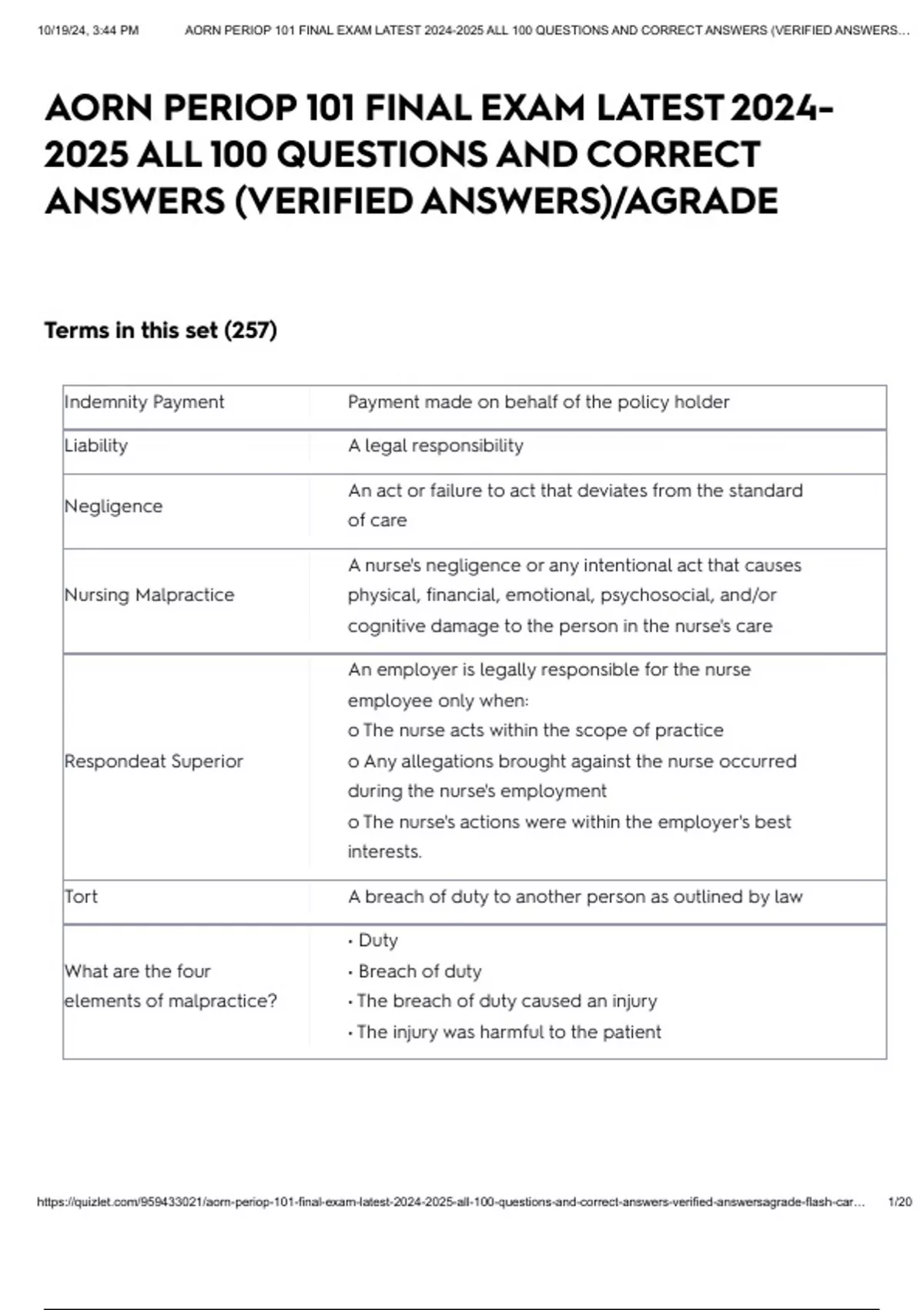 AORN PERIOP 101 FINAL EXAM LATEST ALL 100 QUESTIONS AND CORRECT ANSWERS ...
