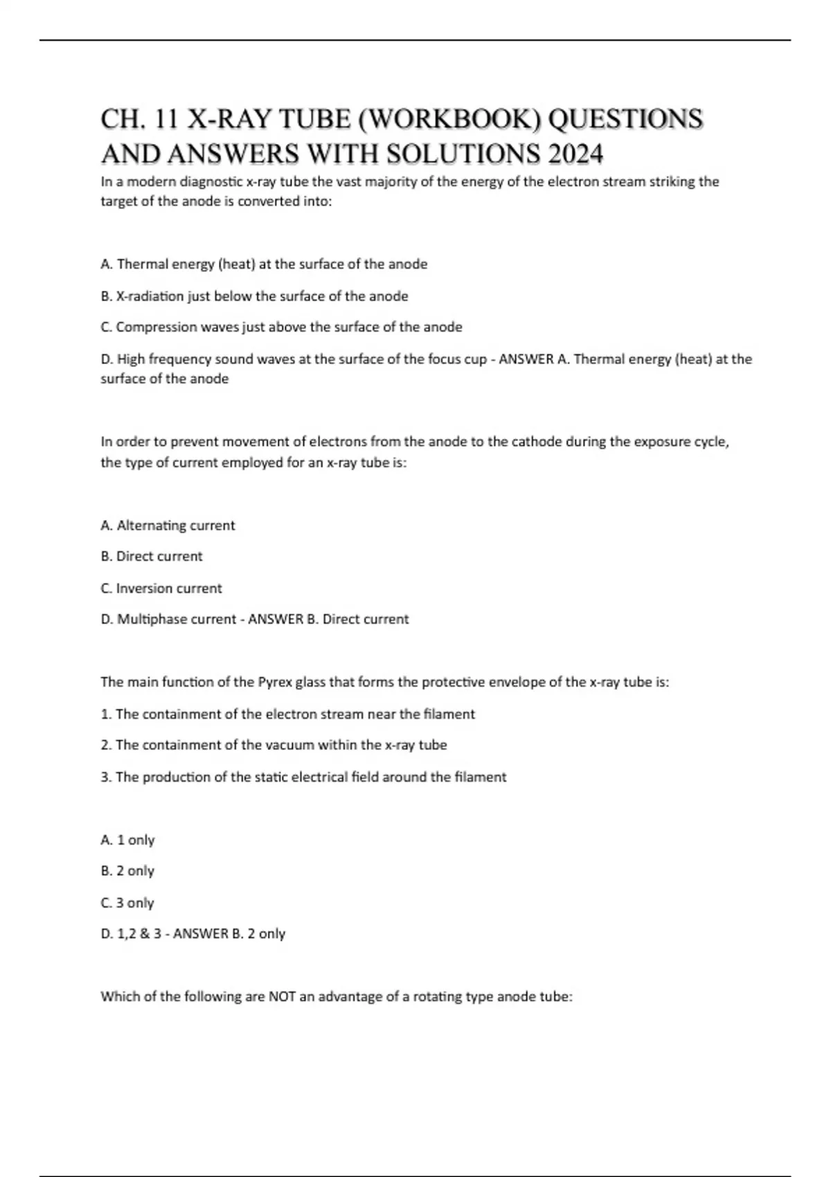 X Ray Module Question CH. 11 X-RAY TUBE (WORKBOOK) QUESTIONS AND ANSWERS WITH SOLUTIONS 2024 ...
