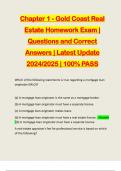 Chapter 1 - Gold Coast Real Estate Homework Exam &vert; Questions and Correct Answers &vert; Latest Update 2024&sol;2025 &vert; 100&percnt; PASS
