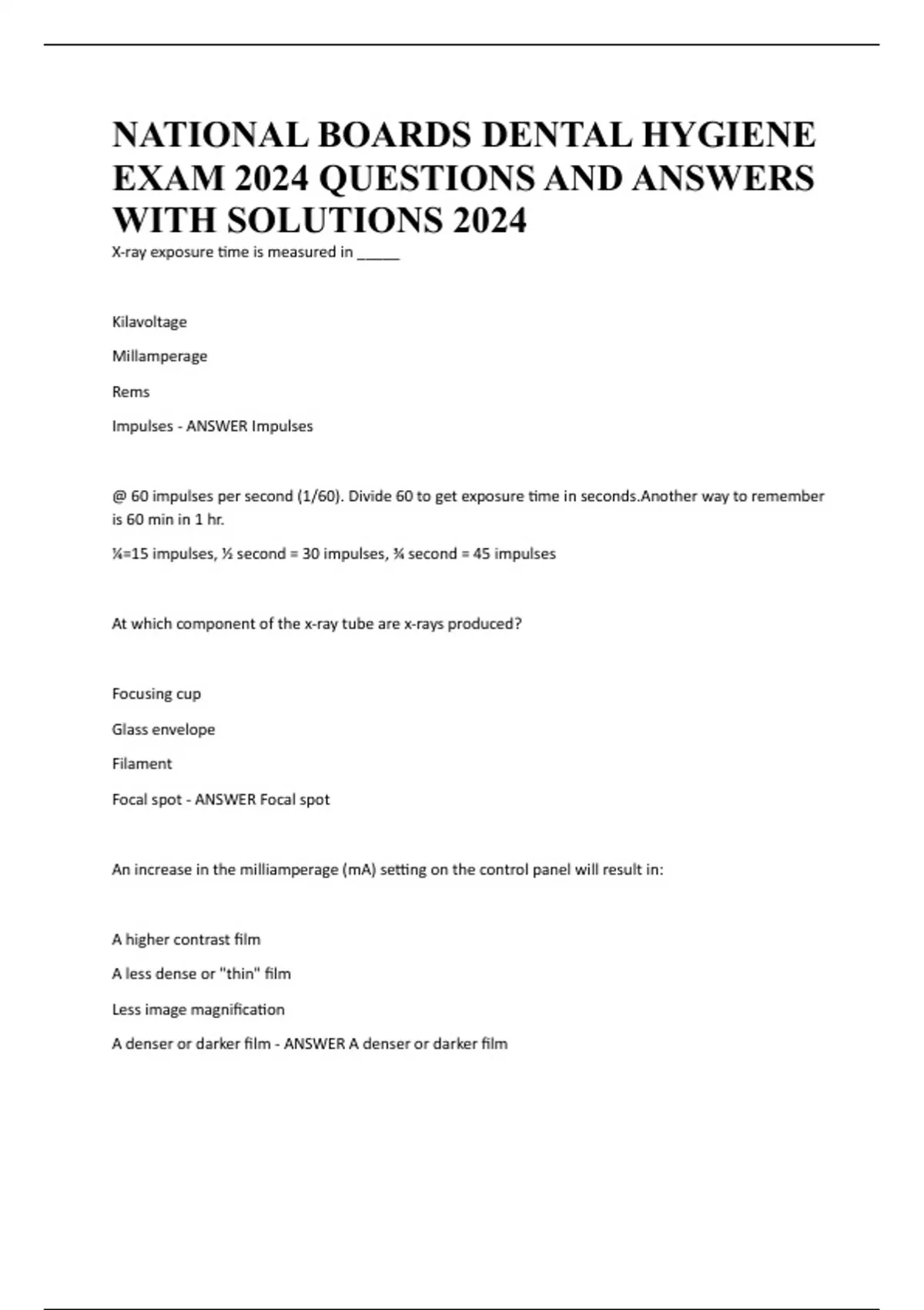 NATIONAL BOARDS DENTAL HYGIENE EXAM 2024 QUESTIONS AND ANSWERS WITH