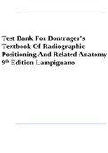 RAD 1008 :Test Bank For Bontrager’s  Textbook Of Radiographic  Positioning And Related Anatomy  9 th Edition Lampignano