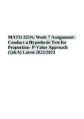 MATH 225N; Week 7 Assignment -  Conduct a Hypothesis Test for  Proportion- P-Value Approach  (Q&A) Latest 2022/2023