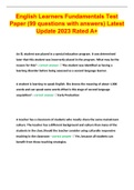 English Learners Fundamentals Test Paper &lpar;99 questions with answers&rpar; Latest Update 2023 Rated A&plus;