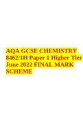 AQA GCSE CHEMISTRY 8462/1H Paper 1 Higher Tier June 2022 FINAL MARK SCHEME