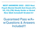 BEST ANSWERS 2022 - 2023 Hesi  Psych Mental Health Exit Exam &lpar;V1&comma;  V2&comma; V3&rpar; &lpar;TB&rpar; Study Guide w&sol; Brand  New Q&A Included&excl;&excl; Graded A&plus;
