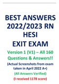 BEST ANSWERS  2022/2023 RN  HESI EXIT EXAM Version 1 (V1) – All 160 Questions & Answers!! ACTUAL SCREENHOTS 