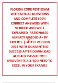 FLORIDA CORE PEST EXAM WITH ACTUAL QUESTIONS AND COMPLETE 100&percnt; CORRECT ANSWERS WITH VERIFIED AND WELL EXPLAINED  RATIONALES ALREADY GRADED A&plus; BY EXPERTS  &vert;LATEST VERSION 2024 WITH GUARANTEED SUCCESS AFTER DOWNLOAD  ALREADY PASSED&excl;&excl;&excl;&excl;&excl;&excl;&excl; &lpar;PROVEN ITS ALL YO